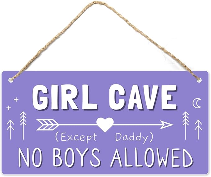 Girl Cave Sign, 12″x6″ PVC Plastic Wall Decoration Hanging Sign, High Precision Printing, Water Proof, Girls Only Room Decor, No Boys Allowed Except Daddy for Girls Bedroom