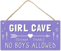 Girl Cave Sign, 12″x6″ PVC Plastic Wall Decoration Hanging Sign, High Precision Printing, Water Proof, Girls Only Room Decor, No Boys Allowed Except Daddy for Girls Bedroom
