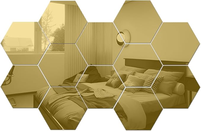 Mirror Wall Stickers - 12PCS Hexagon Art DIY Decorative Acrylic Sheet Plastic Tiles Home Living Room Bedroom Sofa TV Background Decal Decoration