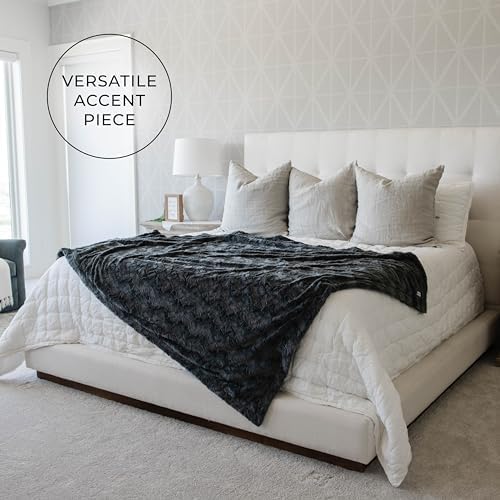 GRACED SOFT LUXURIES Charcoal Extra Large Faux Fur Throw Blanket | Ultra Soft & Fluffy 60x80 inches | Cozy, Thick Warm | Perfect for Bed, Couch, and Lounging Use for Kids & Adults