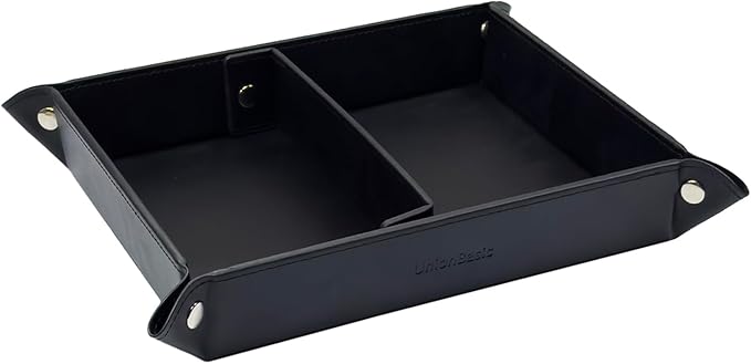 UnionBasic Medium Valet Tray, Jewelry Tray for Rings Watches Earrings, Entryway Catchall Caddy for Coins Keys Change, Nightstand Bedside Valet Holder, Trays for Electronic Gadgets, Black Plus
