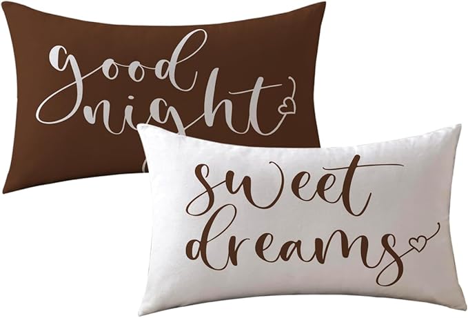 Bedding Decorative Lumbar Pillowcases Sweet Dreams Good Night Cushion Covers Sleep Themed Decorative Throw Pillow Covers 12''x20'',2Pack Super Soft for Bedroom Guest Room Housewarming Gifts (Brown)