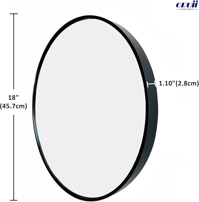 Round Mirror, Black Round Mirror 18 inch, Circle Wall Mounted Mirrors for Bathroom, Living Room, Bedroom, Vanity, Entryway, Hallway.