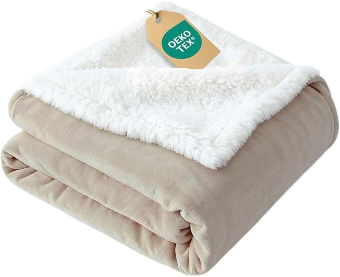 Sherpa Fleece Blanket Twin Size - Reversible Sherpa Fleece Twin Blanket - Super Soft Double Sided for Bed, Sofa, Couch - Thick, Warm, Fuzzy and Plush - Luxurious Bedding for Winter - Cream, 60" x 80"