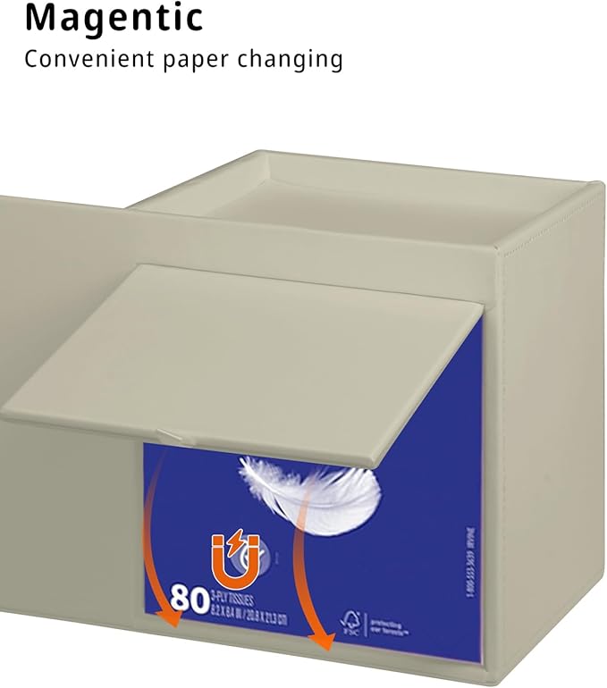 Square Tissue Box Cover with Tray and Organizer,Multi-Functional Decor Cube Tissue Box Holder,Tissue and Remote Control Holder for Vanity,Nightstand,Bathroom,Home,Office