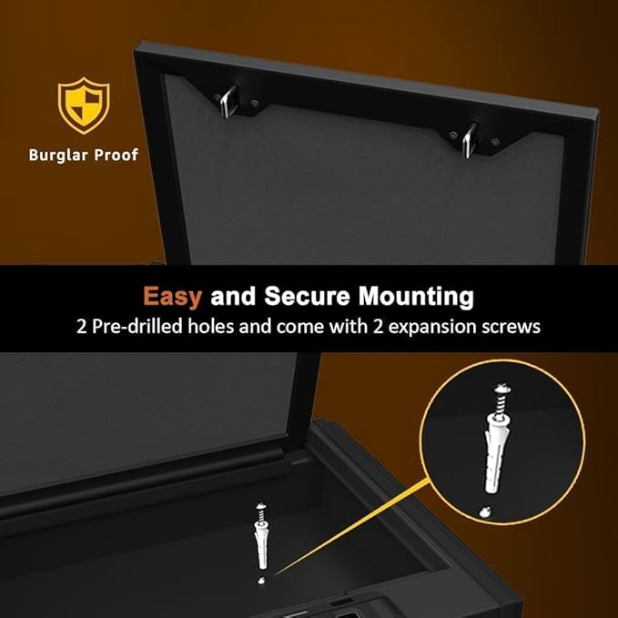HARDROCK Gun Safe for Pistols, Biometric Wall Mounted Handgun Safe Box for Desk, Bedside,Truck，Drop Down Quick Access Security Safe with Fingerprint Keypad Lock for Home nightstand