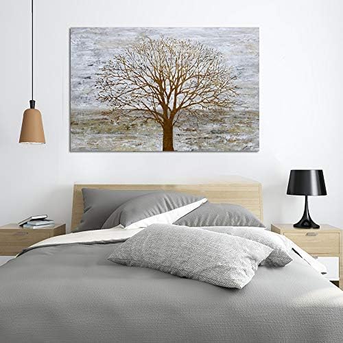 Yihui Arts Canvas Wall Art for Living Room, Gray Wall Decor Long Nature Tree Painting Large Abstract Canvas Artwork Contemporary Pictures Modern Landscape for Office Decoration