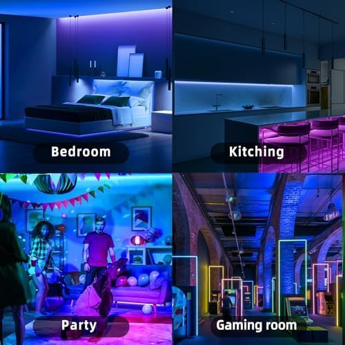 Led Lights for Bedroom 60FT RGB Led Strip Lights Music Sync Color Changing, Dimmable Led Light Strip with Remote App Control, Super Bright Led Tape Light Room Home Gaming Accessories