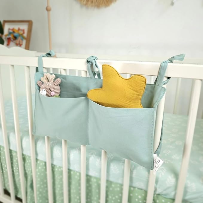 Baby Bedside Hanging Storage Bag - 2-Pocket Bedside Storage with High Capacity for Diapers & Essentials, Space-Saving Hanging Nursery Organizer 5 Colors Available (Blue)