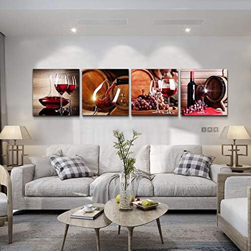 Kitchen Wall Art for dining room Wall Decor Still life wine Fruit goblet Canvas Prints Artwork Wine barrel bar watercolor painting family wall decorations restaurant bedroom Decor 4 piece set