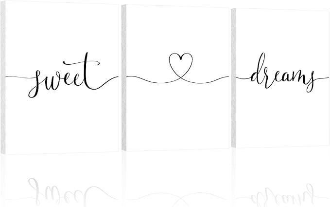 Sweet Dreams Wall Art Above Bed: Set of 3 Modern Master Bedroom Signs for Couples, Rustic Farmhouse Hanging Plaques Aesthetic Minimalist Guest Room Decor, 12x16 Inch