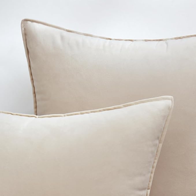 MIULEE Cream White Velvet Throw Pillow Covers 22x22 Soft Decorative Solid Square Cushion Cases Pack of 2 Modern Luxury Home Decor for Couch, Sofa, Bedroom