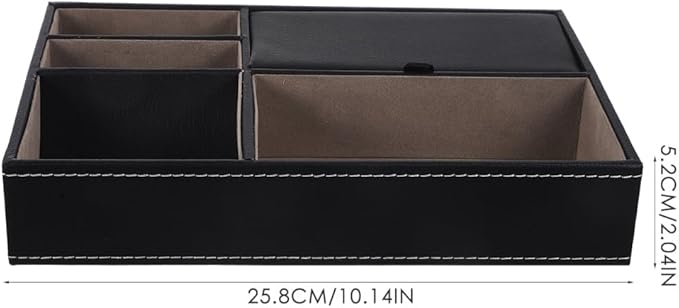 Faux Leather Nightstand Jewelry Box 10.23X7.20X2.04In Multi-Compartment Storage Organizer for Watches Phone Wallet Keys with Retro Style for Bedroom and Office