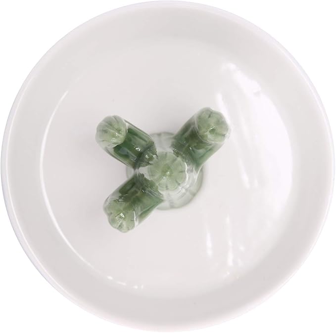 HOME SMILE Ceramic Cactus Ring Holder with Derorative White Dish for Jewelry,Christmas Birthday Gifts for Women