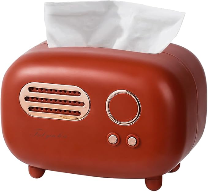 SGVAHY Retro Radio Shape Tissue Cover Box - Unique Multifunction Tissue Box for Kitchen, Bedroom, Office, Parlor, Bathroom Decoration - Creative Gift (Red)