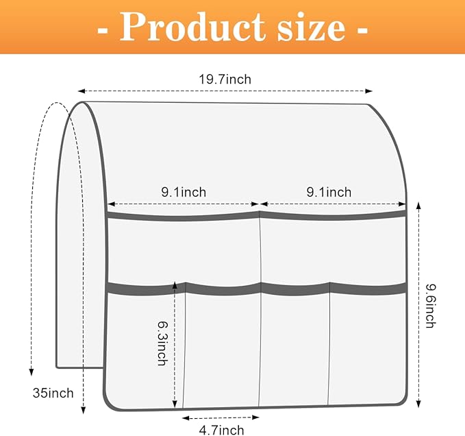 Sofa Armrest Organizer Arm Chair Caddy for Recliner, Remote Control Holder for Recliner, Non-Slip Armchair Caddy with 6 Pockets Storage for Magazine, Tablet, Phone, Dark Khaki
