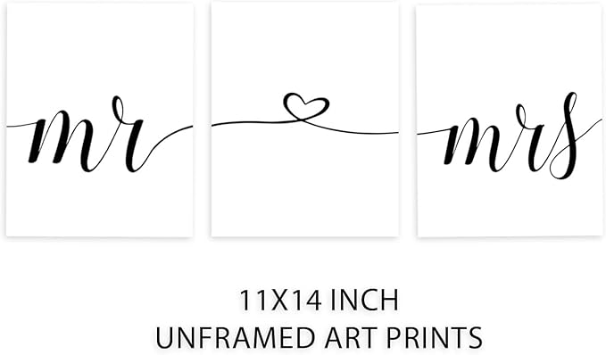 TSDTUO Set of 3 Romantic Mr and Mrs Wall Art Decor - Perfect for Couples' Headboard or Bedroom Decor - 11x14 inches, Unframed