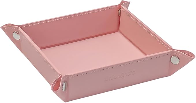 UnionBasic Small Valet Tray, Jewelry Tray for Rings Watches Earrings, Entryway Catchall Caddy for Coins Keys Change, Nightstand Bedside Valet Holder, Trays for Electronic Gadgets, Candy Pink