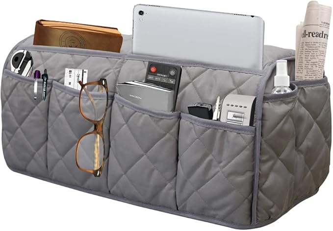 Sofa Armrest Organizer, Remote Control Holder, Waterproof Armchair Caddy with 14 Pockets for TV Remotes
