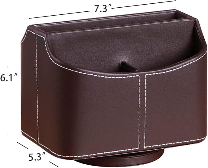 PU Leather Remote Control Holder,360 Degree Spinning Desk TV Remote Caddy,Desk Organizers and Accessories,for Controller,Media,Mail,Calculator,Mobile Phone,Pen Storage Holder(Brown)