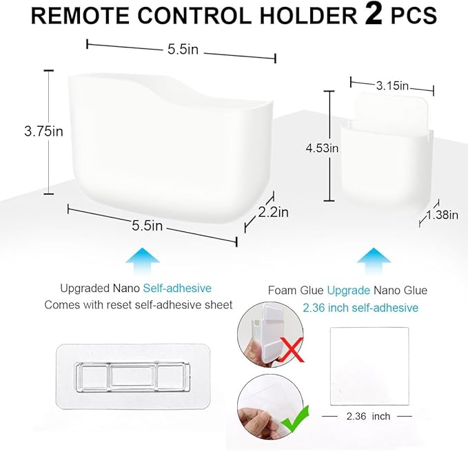 Remote Control Holder Wall Mount Set, Office Supplies Supply Organizer, Bedside Audio-Video Remote Control Shelving, With Self Adhesive Caddy Storage Box, White Wall Phone Stand Mail Sorters