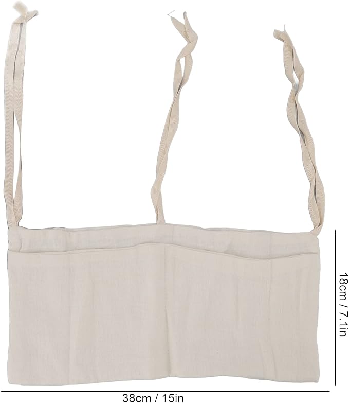 Diaper Caddy, Pure Cotton Cloth Baby Bedside Hanging Storage Bag Diaper Stacker Crib Organizer Hanging for Crib 2 Pockets Adjustable Strap Organizer for Baby Cribs and Toys (Beige)