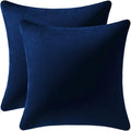 DEZENE Euro Sham Covers 24x24 Navy Blue: Pack of 2 Cozy Soft Velvet Square Modern Luxury Decorative Throw Pillow Cases for Sofa Couch Living Room Bed Home Decor