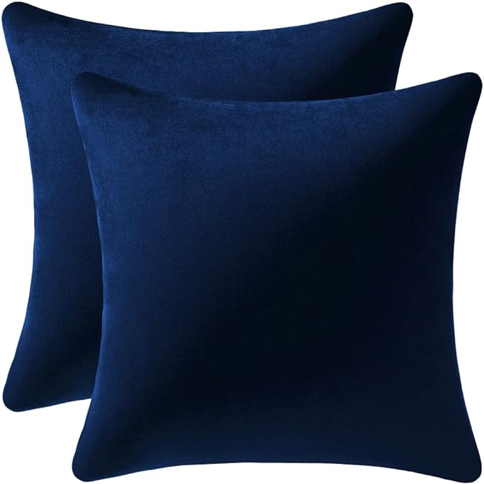 DEZENE Throw Pillow Covers 20x20 Navy Blue: Pack of 2 Cozy Soft Velvet Square Modern Luxury Decorative Throw Pillow Cases for Sofa Couch Living Room Bed Home Decor