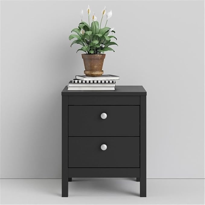 Pemberly Row Contemporary 2 Drawer Nightstand, Black Matte Finish, 17.17" W x 15.12" D x 21.3" H, Engineered Wood, Modern Traditional Style, Bedroom Bedside Storage, Scandinavian Design