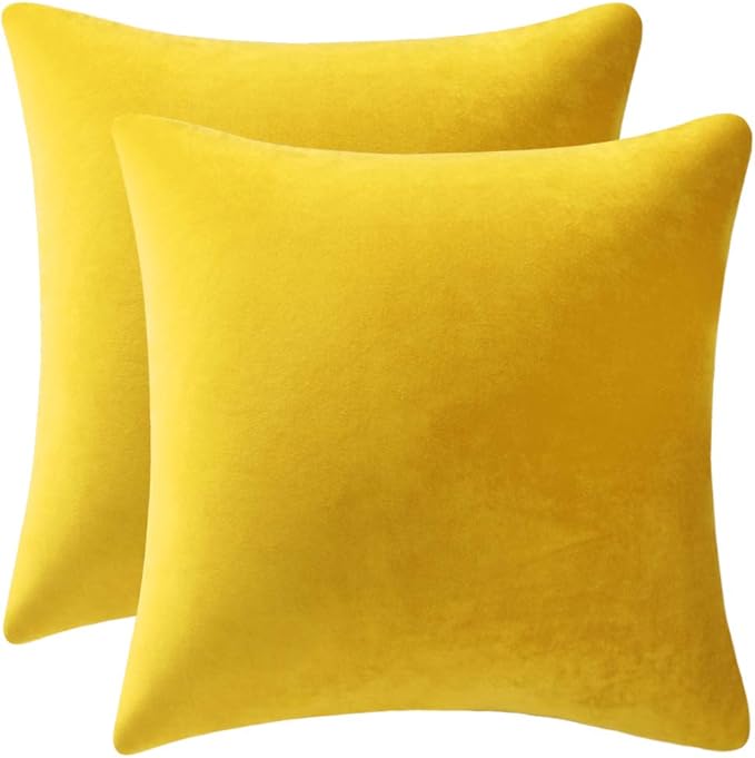 DEZENE Throw Pillow Covers 22x22 Yellow: Pack of 2 Cozy Soft Velvet Square Modern Luxury Decorative Throw Pillow Cases for Sofa Couch Living Room Bed Home Decor