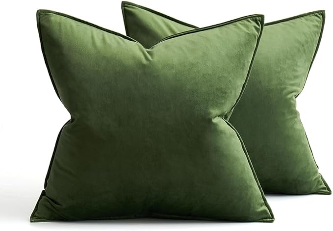 MIULEE Moss Green Velvet Throw Pillow Covers 24x24 Soft Decorative Solid Square Euro Sham Cushion Cases Pack of 2 Modern Luxury Home Decor for Couch, Sofa, Bedroom