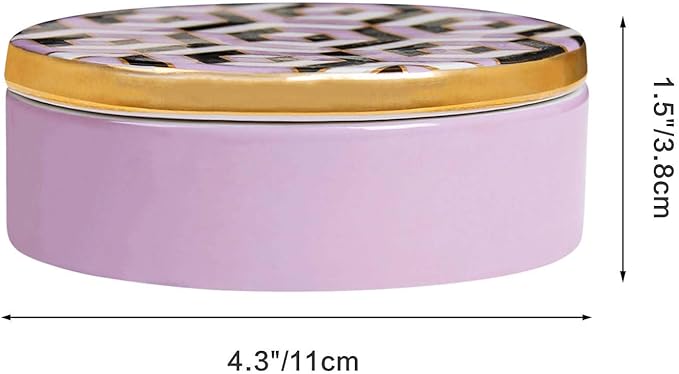 4.3 Inch small Ceramic Jewelry box with Lid - Small Jewelry Display Organizer Holder Trinket Storage box for Dressing Tables, Nightstands or Office, Great Gift for Baby Keepsake