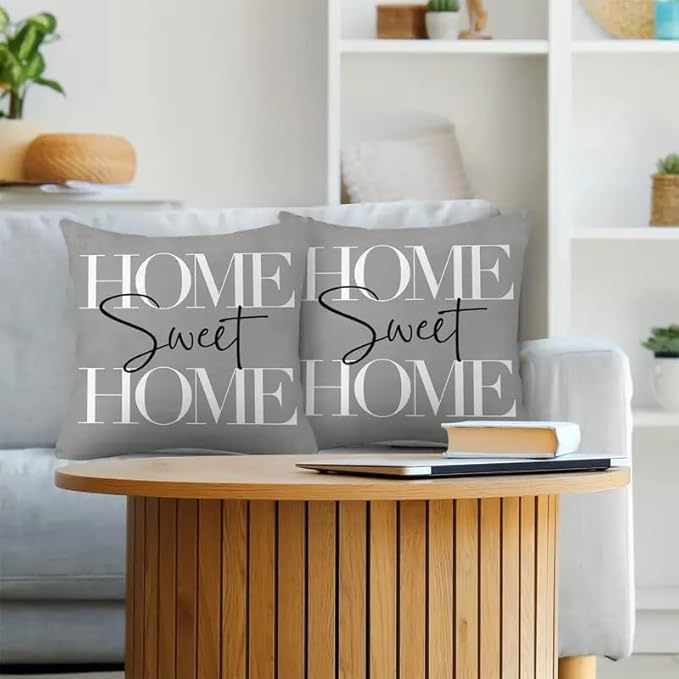 2pcs Modern Home Sweet Home Throw Pillow Cover, Decorative Gray Cushion Case with Typography Design, Square，18x18 Pillows Linen Pillowcase