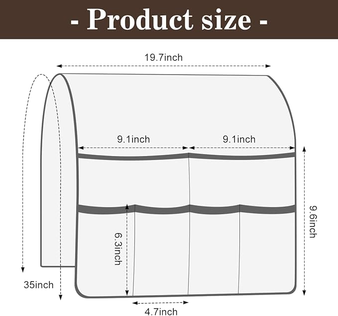Bedside Caddy for Couch Remote Control Holder Recliner Armrest Organizer Non Slip Sofa Armchair Caddy with 6 Pocket Storage for Magazine, Tablet, Phone, iPad, Coffee