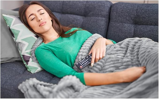 Cuddly Ash Grey Fleece Blanket, Warm and Soft with Striped Pattern for Twin XL Extra Long Bed, 66x90 Inches