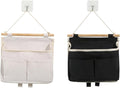 Hanging Storage Organiser 2Pcs Waterproof Wall Hanging Bag Linen Cotton Organizer Wall Basket, Closet Hanging Pouch with Hooks for Bedroom Bathroom Kitchen
