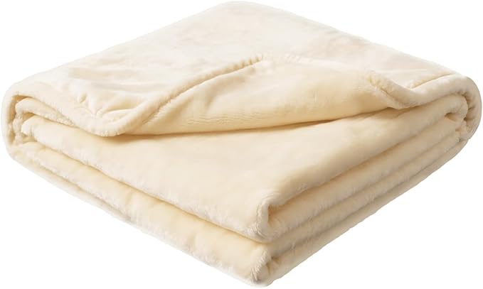 Plush Velvet Fleece Bed Blanket, Lightweight Queen Size Blanket, Soft Fuzzy Cozy Blanket for Couch (Cream Yellow, Queen)