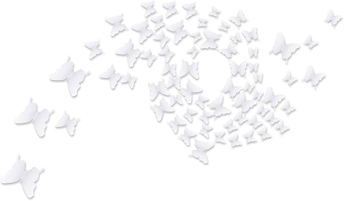 BBTO 48 Pieces Butterfly Wall Decor DIY 3D Mirror Butterfly Stickers Removable Decals Crafts for Birthday Party Bedroom School Bathroom Living Room Decor(White)