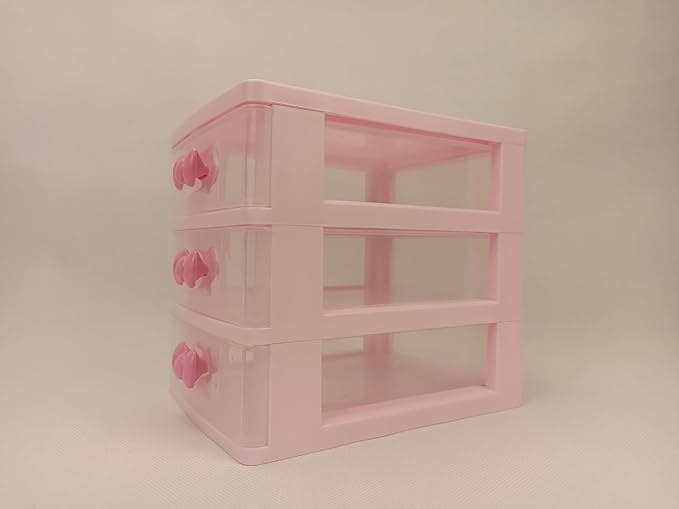 Plastic Storage Organizer for Girls – Cute Desktop Jewelry & Makeup Box with Bow Handles, Ideal for Teens’ Room Decor & School Supplies (Three Layers)