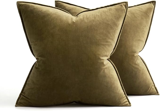 MIULEE Olive Green Velvet Throw Pillow Covers 18x18 Soft Decorative Solid Square Cushion Cases Pack of 2 Modern Luxury Home Decor for Couch, Sofa, Bedroom