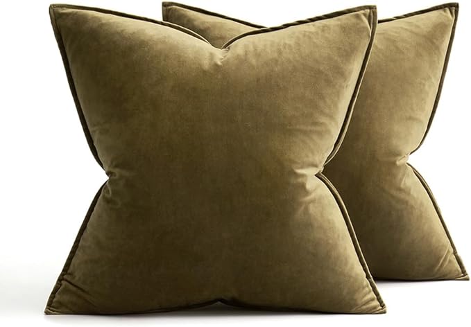 MIULEE Olive Green Velvet Throw Pillow Covers 16x16 Soft Decorative Solid Square Cushion Cases Pack of 2 Modern Luxury Home Decor for Couch, Sofa, Bedroom