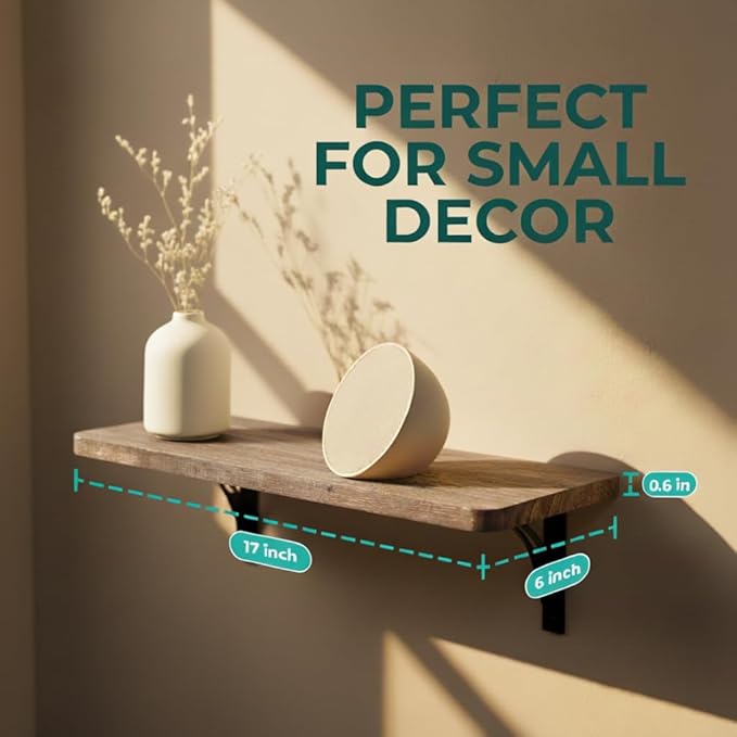 Reinforced Steel Bracket Rustic Brown Shelf - Easy to Install, Template and Video Included - Rustic Shelves for Wall, Bathroom Storage Shelves