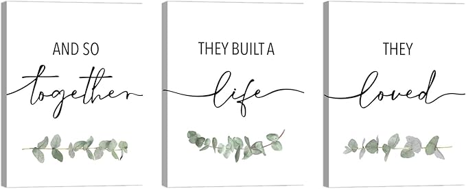 And So Together They Built A Life They Loved Wall Decor: 3 Piece Eucalyptus Pictures Wall Art Canvas Prints 12"x16",Sage Green Botanical Decor for Modern Farmhouse Living Room Master Bedroom