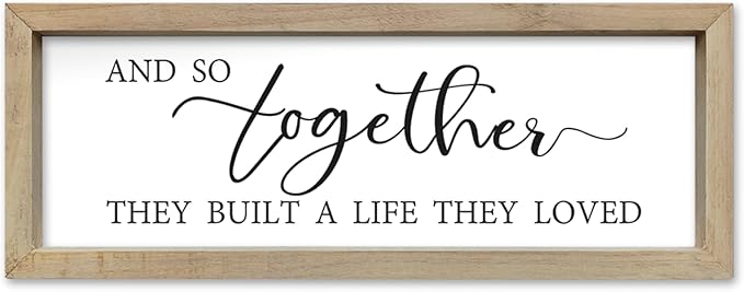 SRSZHIYUE And So Together They Built A Life They Loved Wall Decor 16"×6" Master Bedroom Above Bed Sign Wood Framed Wall Hanging Art (Wood)