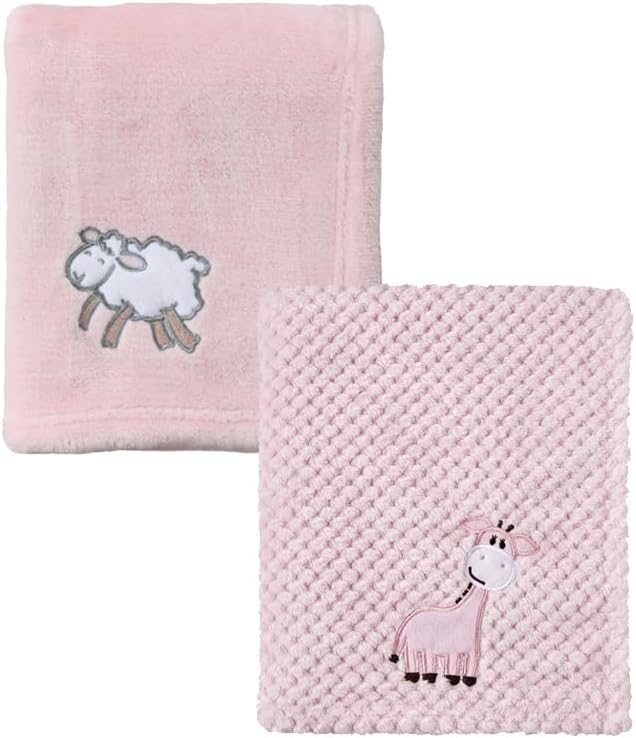 CREVENT 2Pcs 30''X40'' Cute Cozy Fluffy Warm Baby Blankets for Infants Toddlers' Bedding Crib Cot Stroller - Giraffe + Sheep