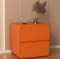 Modern and Simple Bedside Table, Solid Wood Night Stand with 2 Drawers, Cream Style Leather, Luxury Bedroom Furniture, Free Installation (Orange, Left)