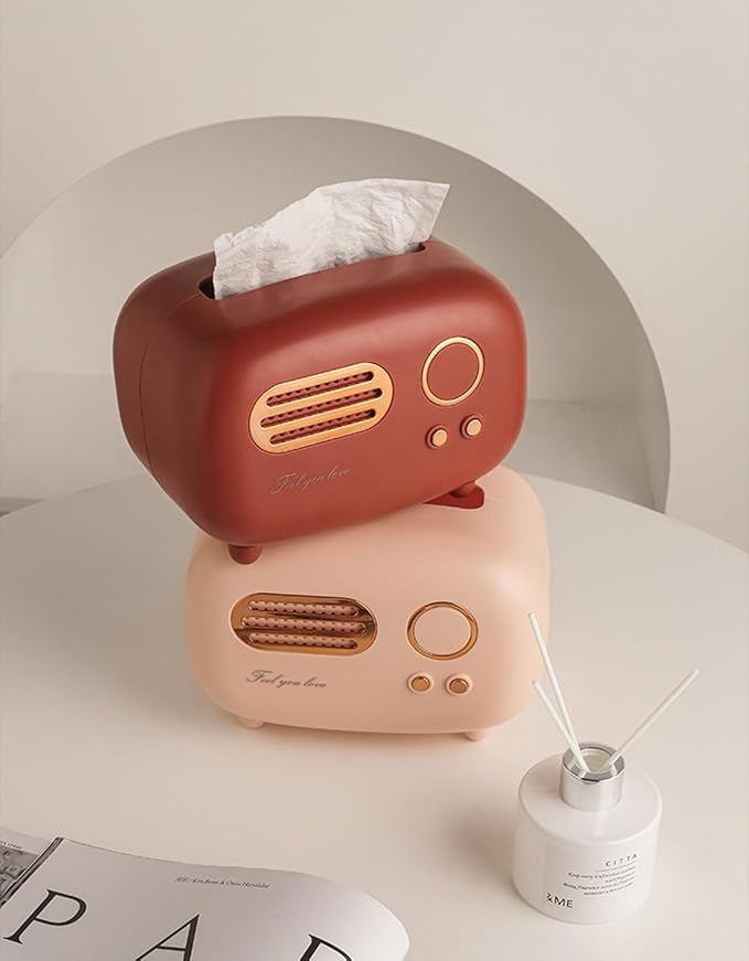 SGVAHY Retro Radio Shape Tissue Cover Box - Unique Multifunction Tissue Box for Kitchen, Bedroom, Office, Parlor, Bathroom Decoration - Creative Gift (Red)