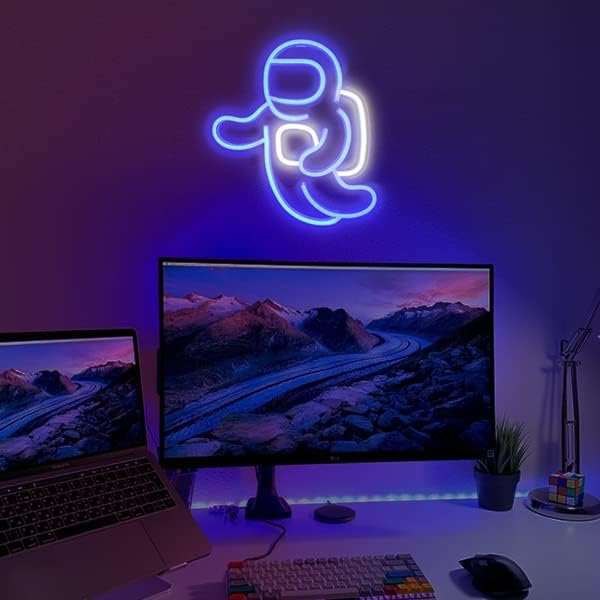 IMEGINA Astronaut Neon Light Projector, Space Led Signs for Bedroom Wall Decor USB Powered with Switch 14.1x12.6 Inch, Cool Neon Sign for Living Gaming Room, Kids Birthday Gift (Blue)