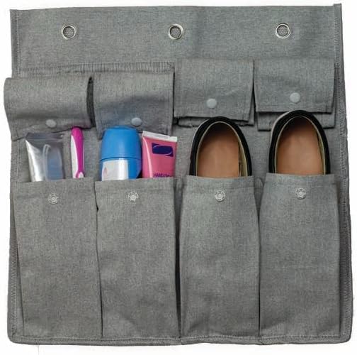 Gilbins Bedside Storage Caddy Cotton Canvas Bed Storage Pocket Bedside Organizer Hanging Bunk Organizer for Camp, College Dorm Rooms Grey