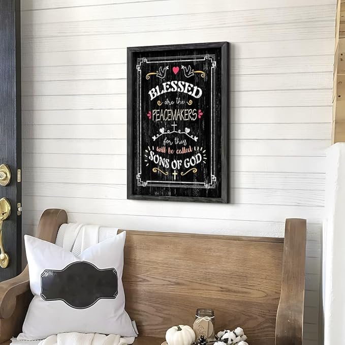 Bible Verses Art Wall Decor: Christian Scripture Wood Framed Print Farmhouse Country Religious Inspirational Quote Artwork Rustic Bless Signs Picture for Home Living Room Bedroom